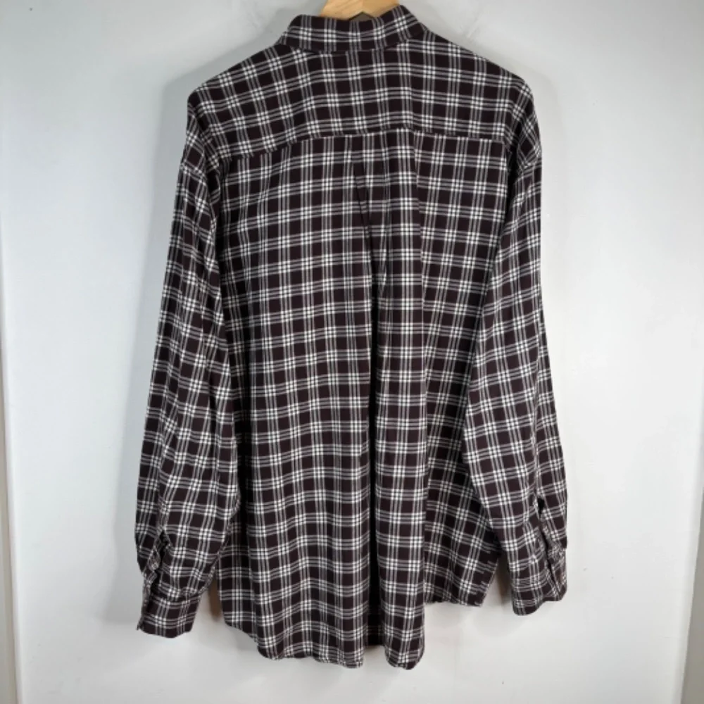 Vintage J Crew Plaid Shirt XL Cotton Made in Portugal Chocolate Brown Blue Label